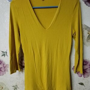 INC International Concepts Mustard Long Sleeve V-Neck Top